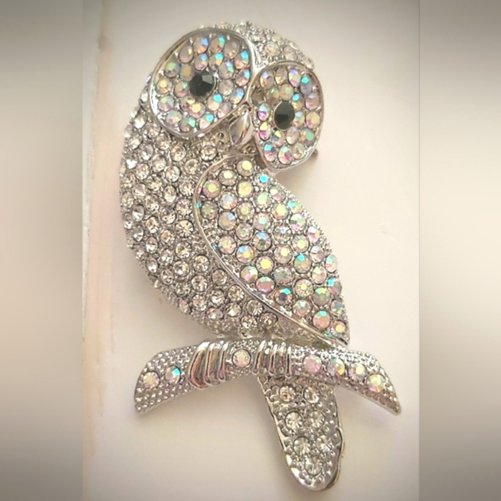 Vintage OPC Snowy Owl Aurora Borealis Brooch Pin